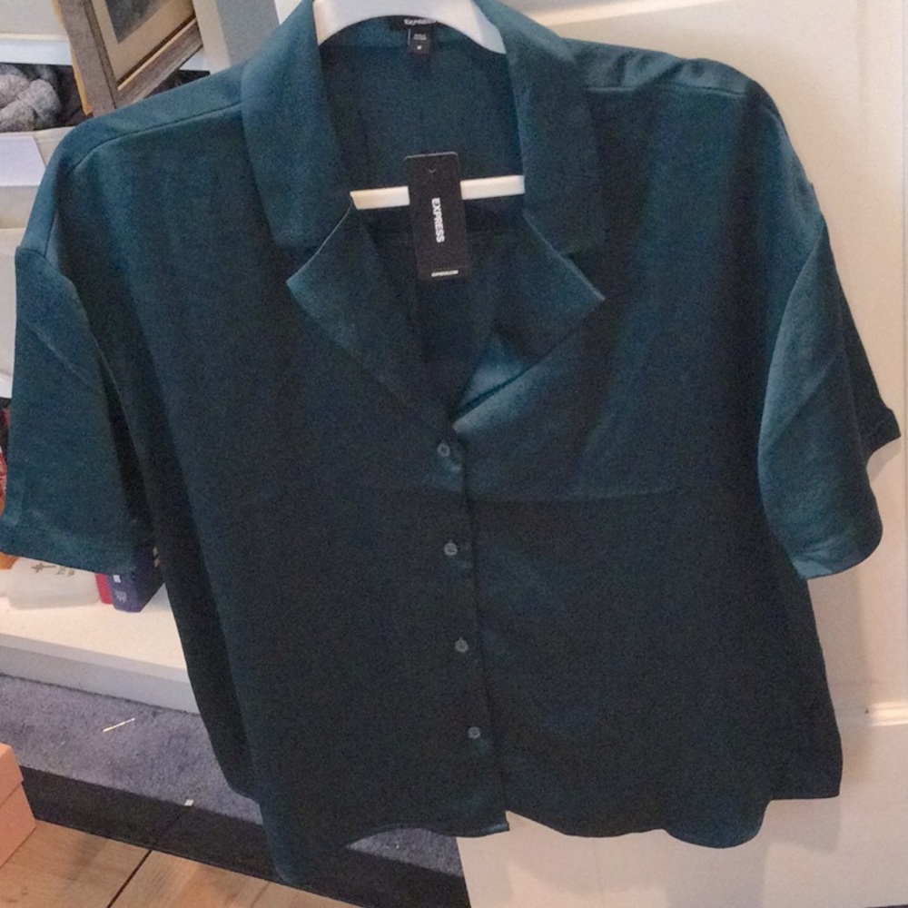 Express Green Women's oversized button down blouse, medium